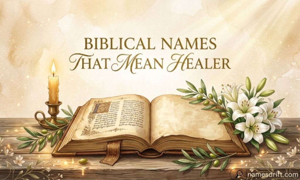  Biblical names that mean healer with peaceful spiritual illustration.
