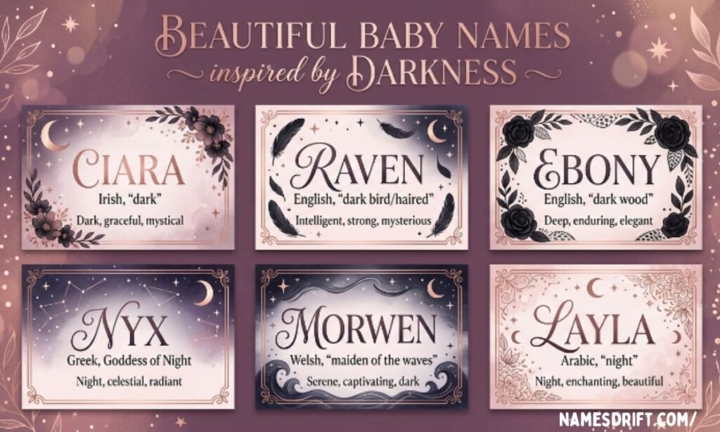 Baby girl names that mean black including Raven Ebony Ciara and Nyx