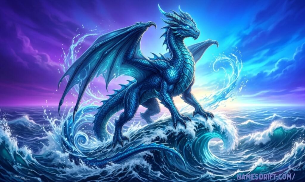 Legendary water dragon emerging from a magical ocean vortex