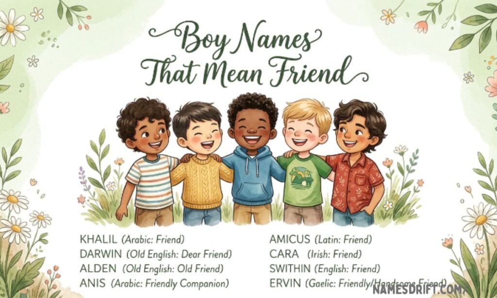 Boy names that mean friend with friendly illustrated characters
