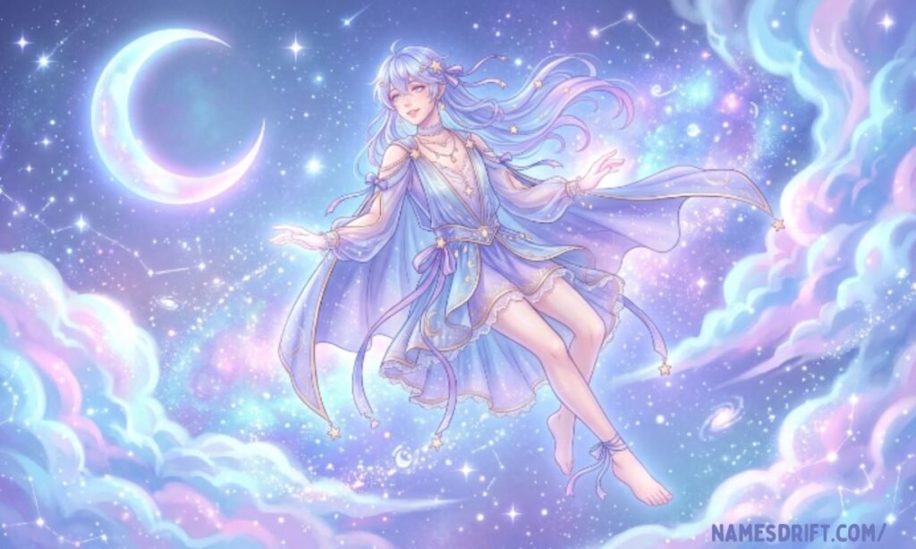  Celestial themed femboy character with stars and moon