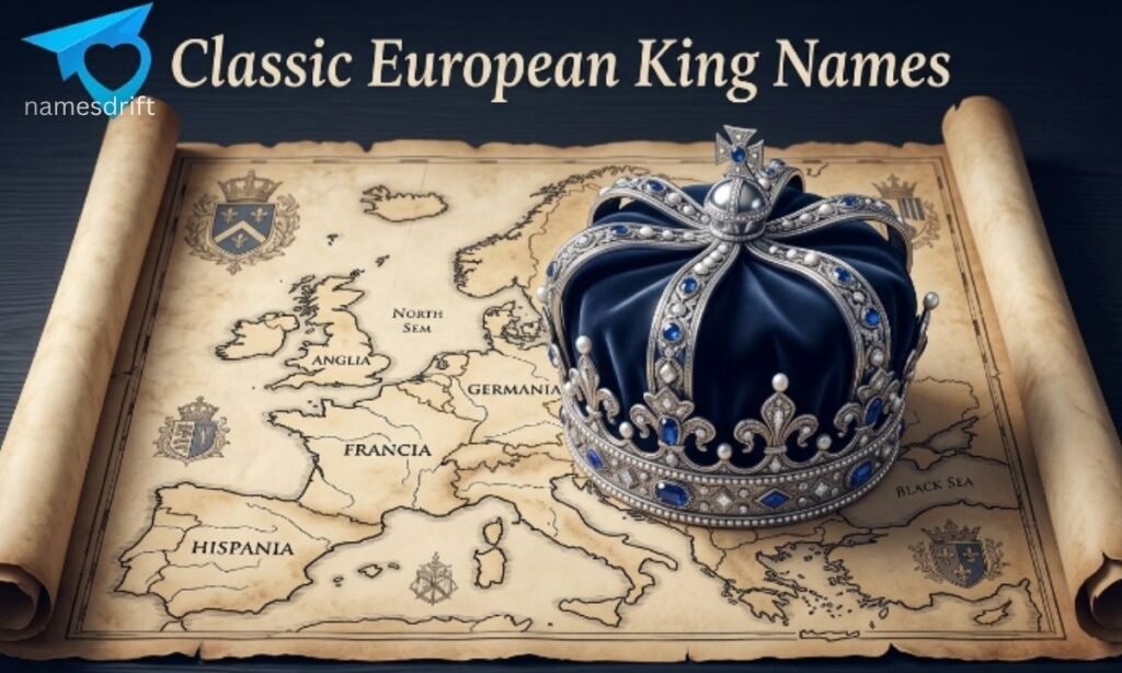 Classic European king names represented with a medieval crown