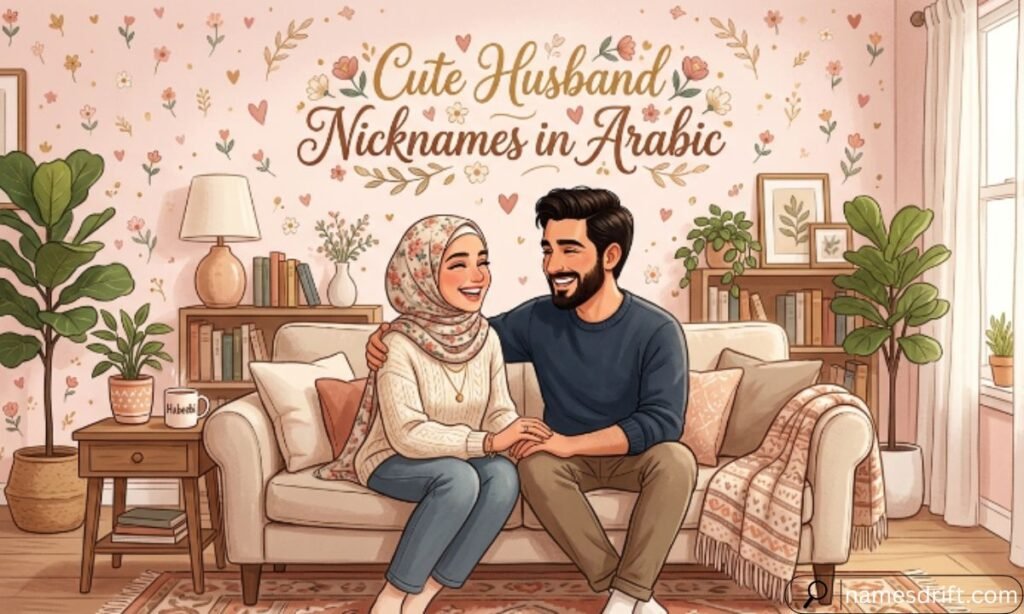Cute Arab couple illustration for husband nicknames in Arabic.