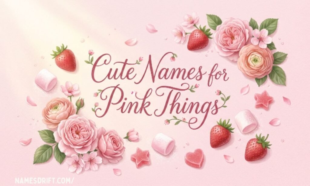 Cute pink-themed names represented by sweet treats and pastel elements.