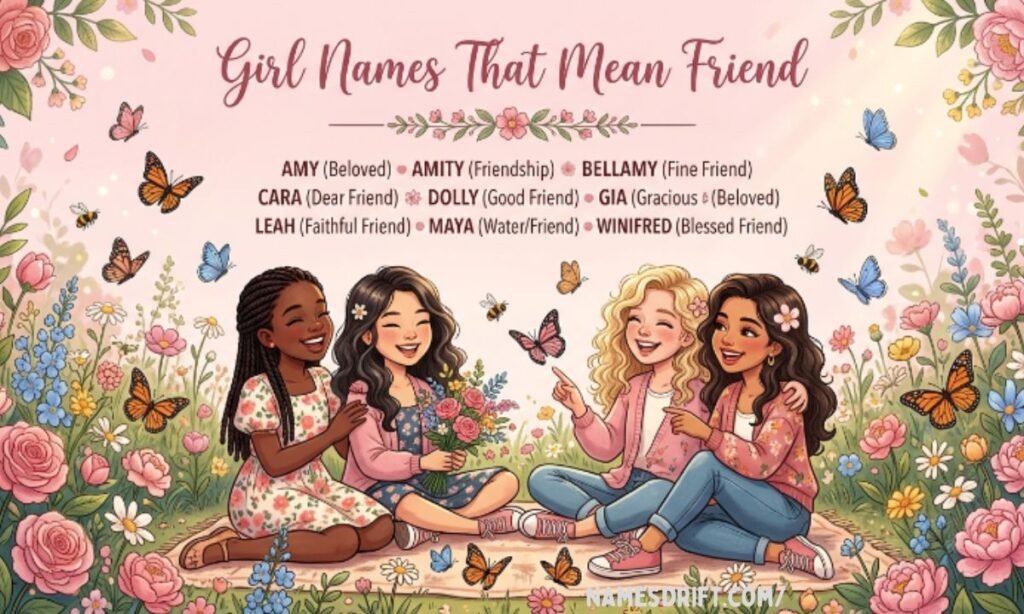 Girl names that mean friend with floral friendship artwork