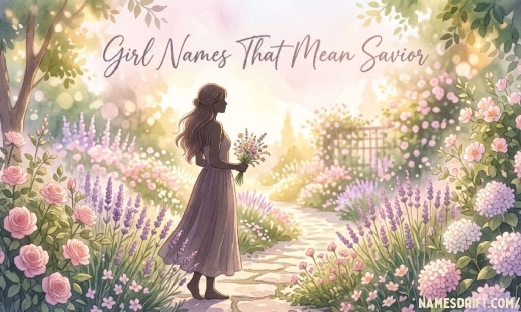 Girl names that mean savior with floral and feminine design
