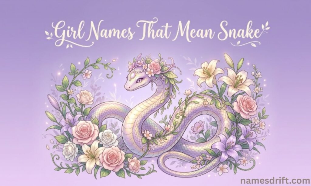 Girl names that mean snake with feminine serpent and floral artwork.
