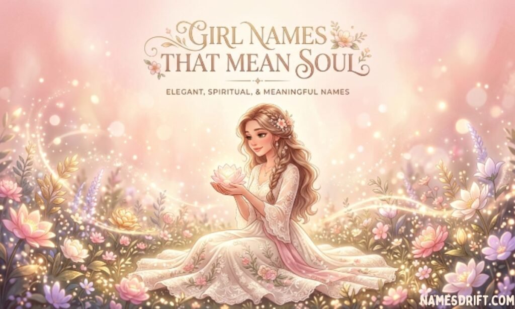  Girl names that mean soul with feminine spiritual illustration
