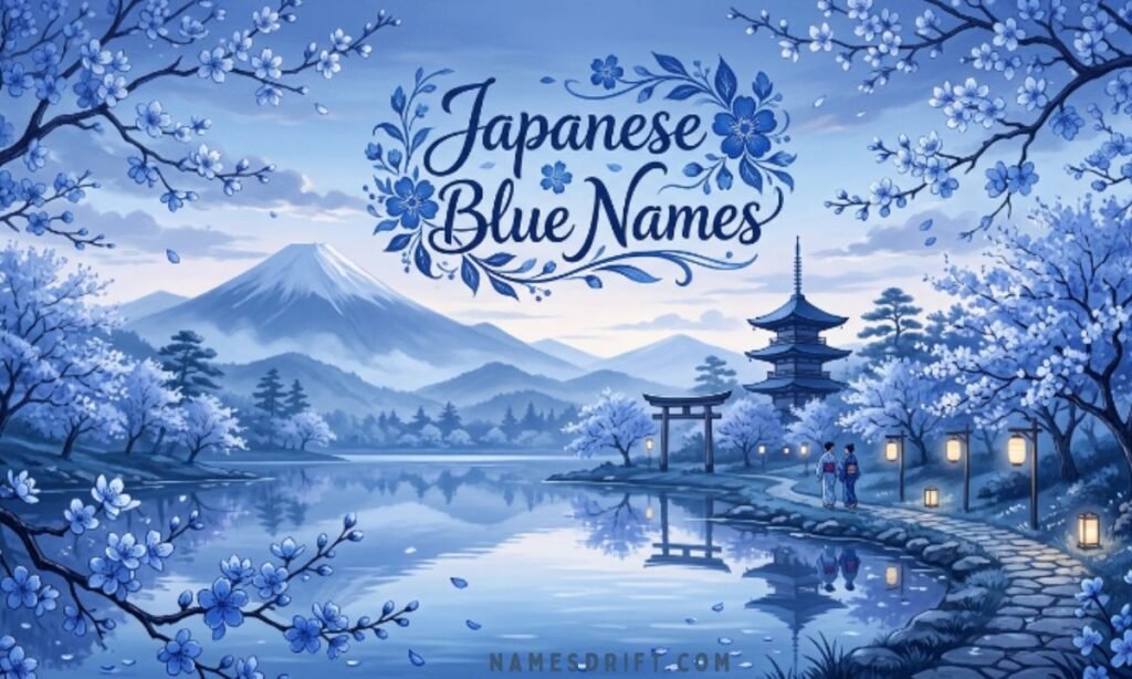 Japanese-inspired blue landscape representing Japanese names associated with blue.
