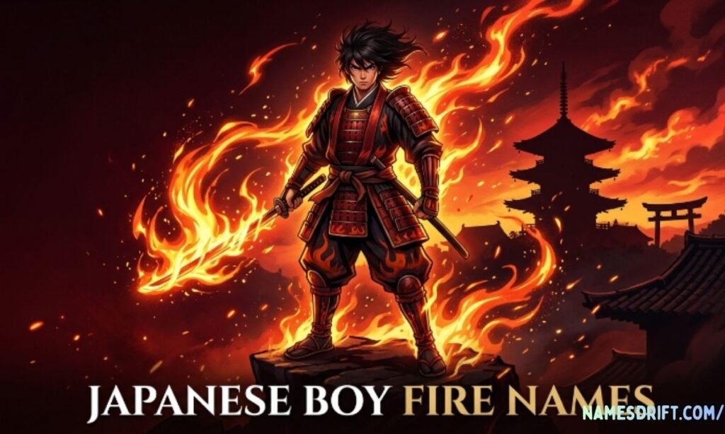 Japanese boy names that mean fire featuring warrior and flame energy
