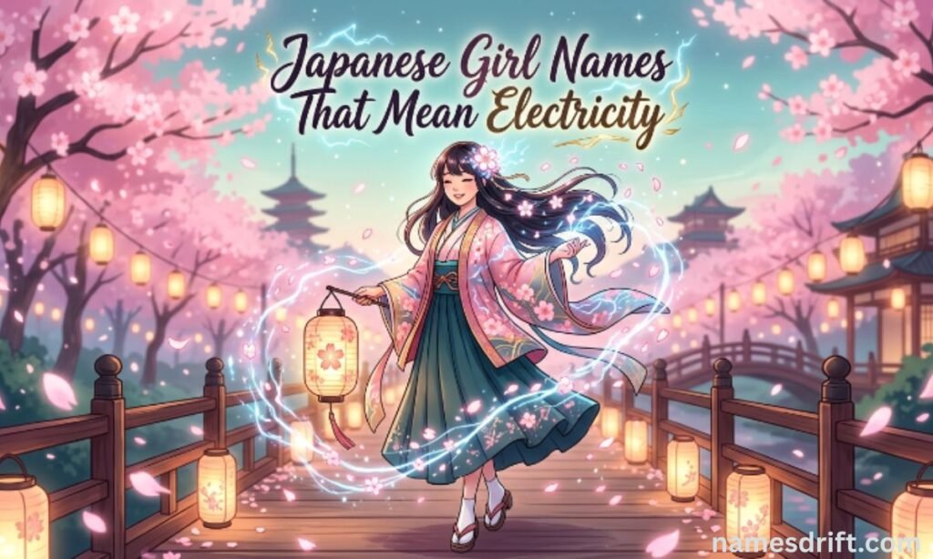 Japanese names that mean electric with glowing lightning theme
