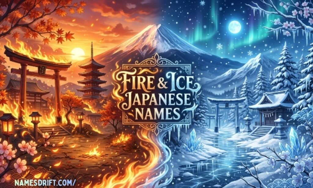 Japanese fire and ice names image featuring flames and snow elements

