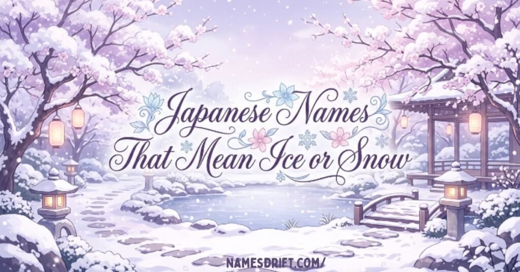 Japanese names that mean ice or snow with a snowy winter garden scene