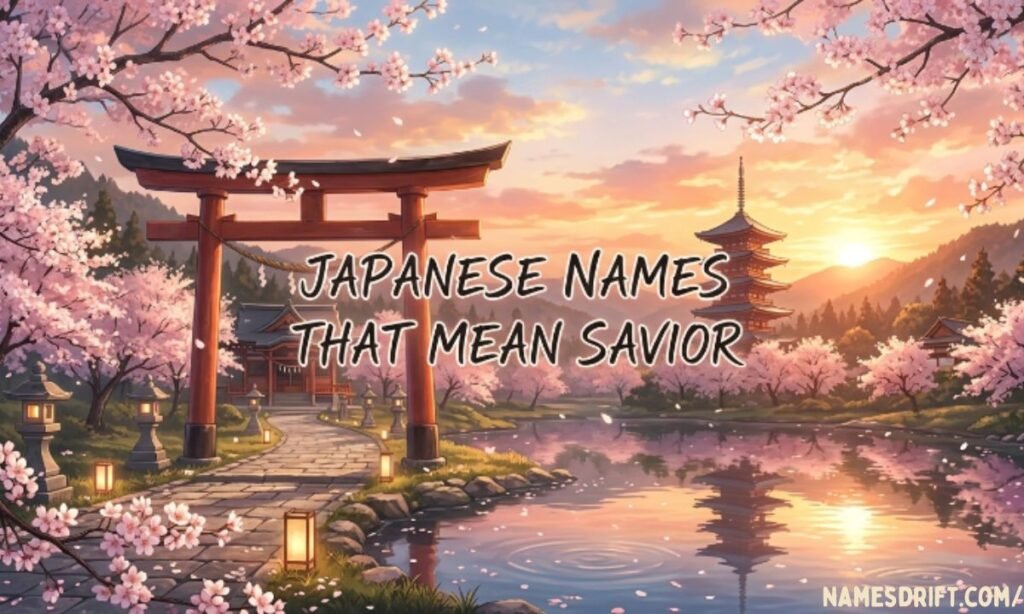 Japanese names that mean savior with cherry blossom landscape
