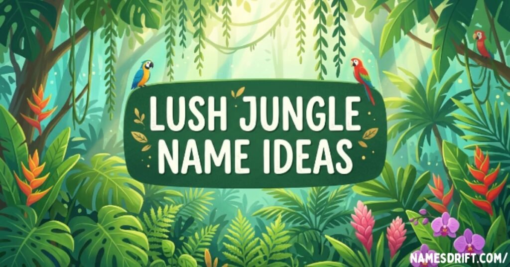 Lush Jungle Name Ideas with vibrant rainforest plants and tropical greenery