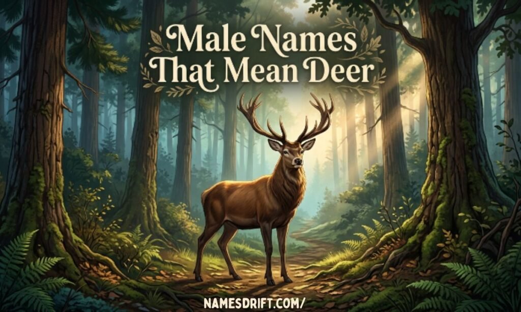 Majestic stag in the forest representing male names that mean deer
