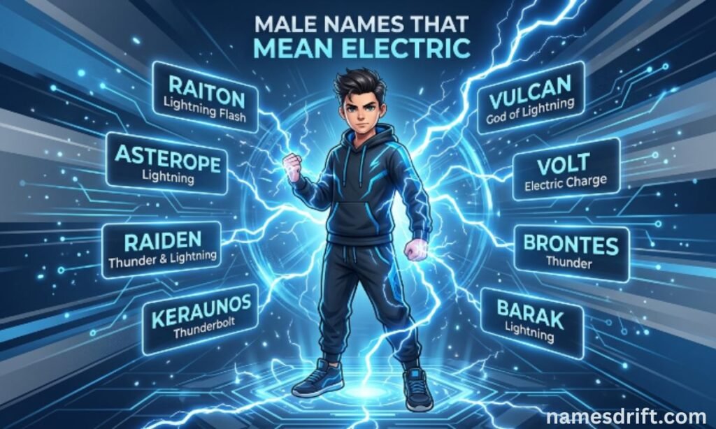 Strong male names that mean electric with lightning effects
