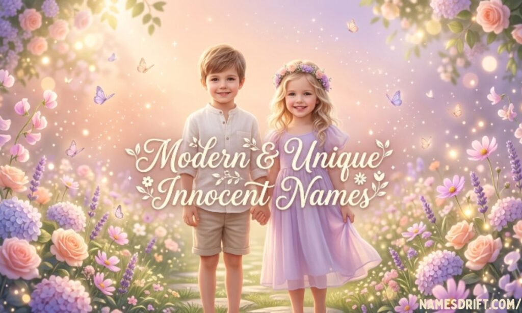 Modern and unique innocent names with dreamy floral illustration
