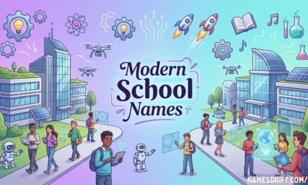 Modern school names illustration featuring innovative educational concepts.
