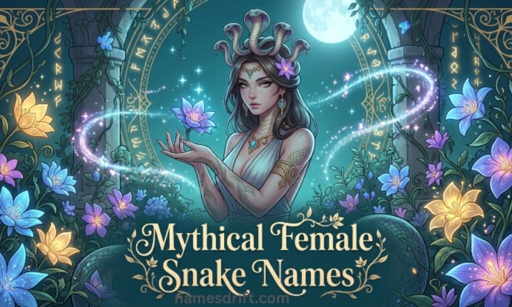  Mythical female snake names with fantasy serpent queen artwork.
