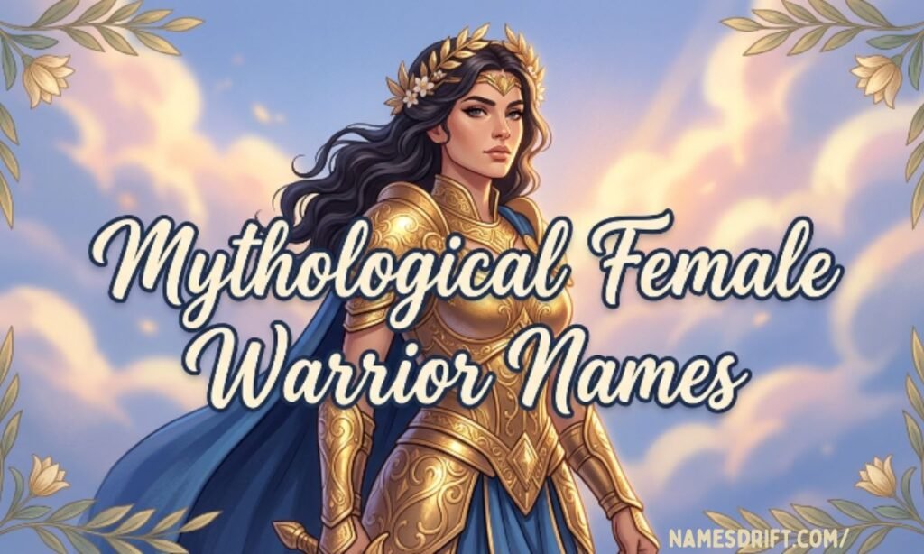 Mythological female warrior names with goddess-inspired warrior artwork