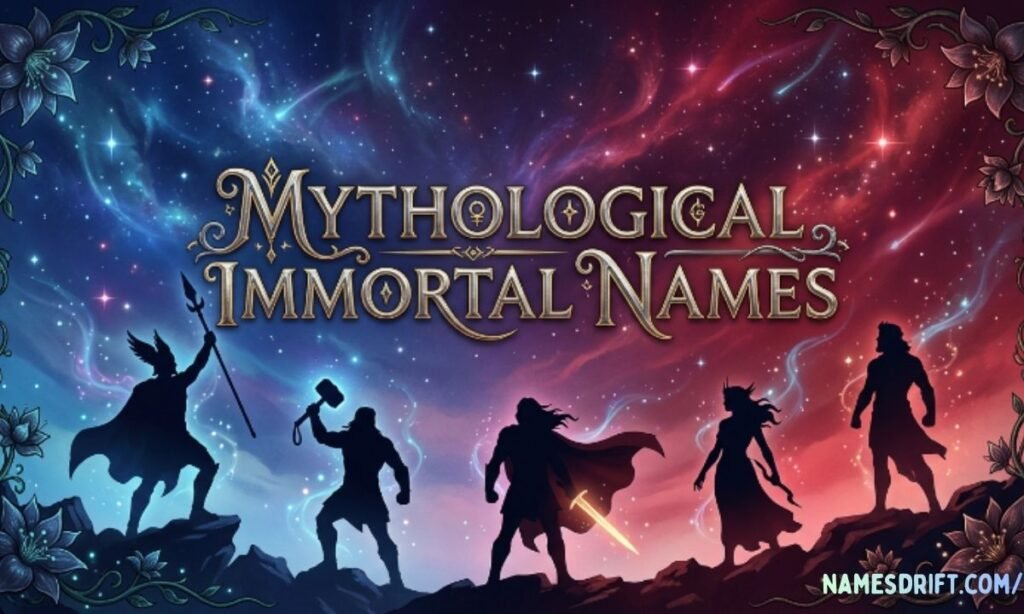 Mythological immortal names image with gods and celestial fantasy theme