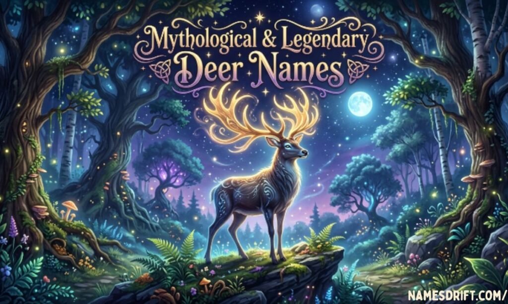 Mystical deer with glowing antlers representing legendary deer names

