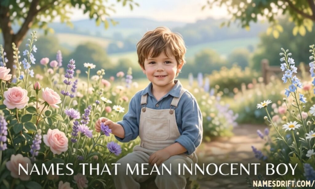 Boy names that mean innocent with peaceful nature background

