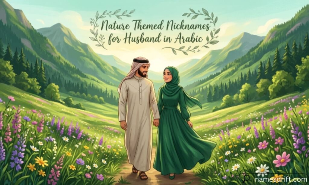 Arab couple in beautiful nature representing nature themed husband nicknames.