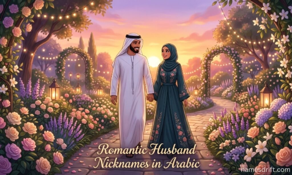 Romantic Arab couple walking together for husband nickname ideas.