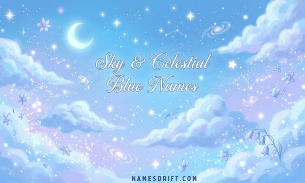Sky and celestial themed illustration representing blue-inspired names.
