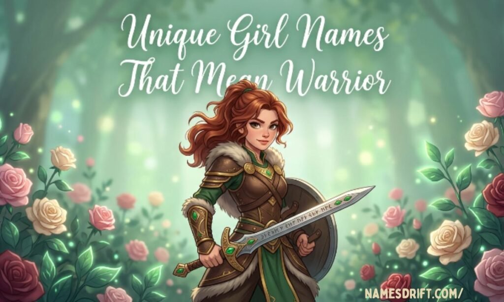 Unique warrior girl names with fantasy female warrior illustration