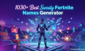 1030+ Best Sweaty Fortnite Names Generator featured image with futuristic gaming character