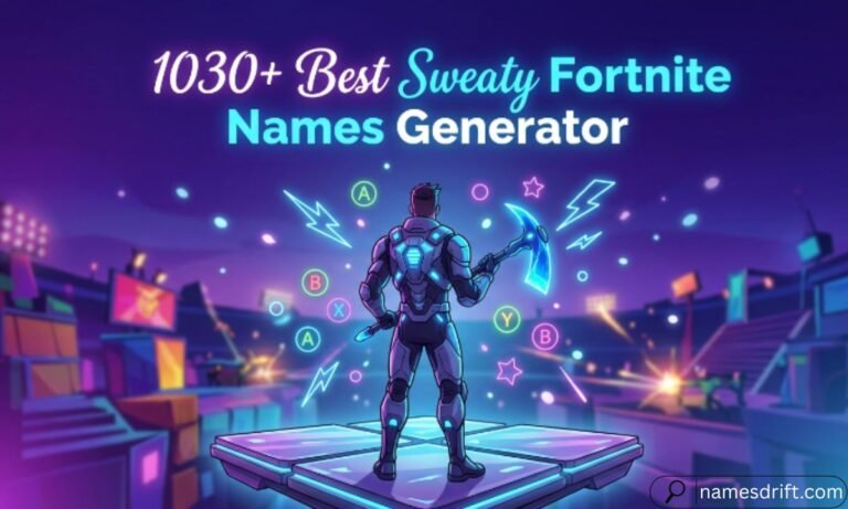 1030+ Best Sweaty Fortnite Names Generator featured image with futuristic gaming character