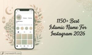 Featured illustration for Islamic Name For Instagram ideas with smartphone and elegant Islamic decorative elements.