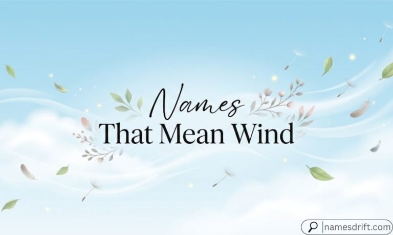 Names That Mean Wind feature image with flowing breeze, leaves and elegant typography