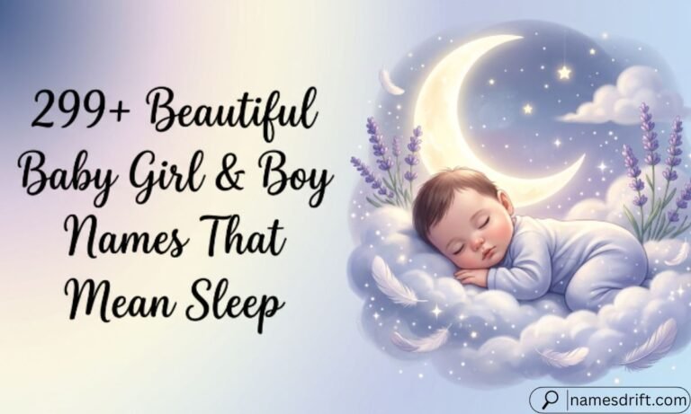 299+ Beautiful Baby Girl & Boy Names That Mean Sleep featured image with dreamy sleeping baby.