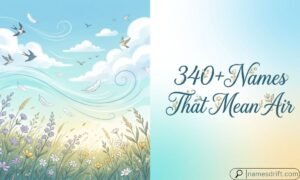 340+ Names That Mean Air featured illustrations with flowing wind, clouds, and birds.