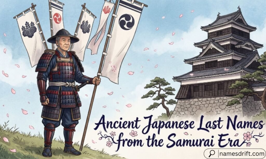 Samurai era ancient Japanese family surnames illustration