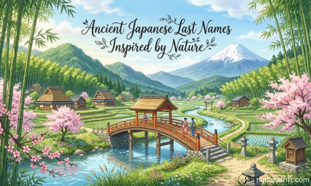 Nature inspired ancient Japanese surnames with mountains rivers and bamboo