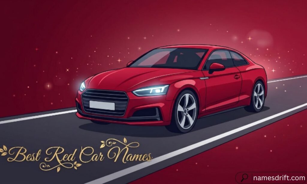  Best Red Car Names illustration with a modern red car.
