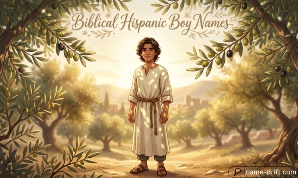 Biblical Hispanic Boy Names illustration with a peaceful Hispanic teenage boy.