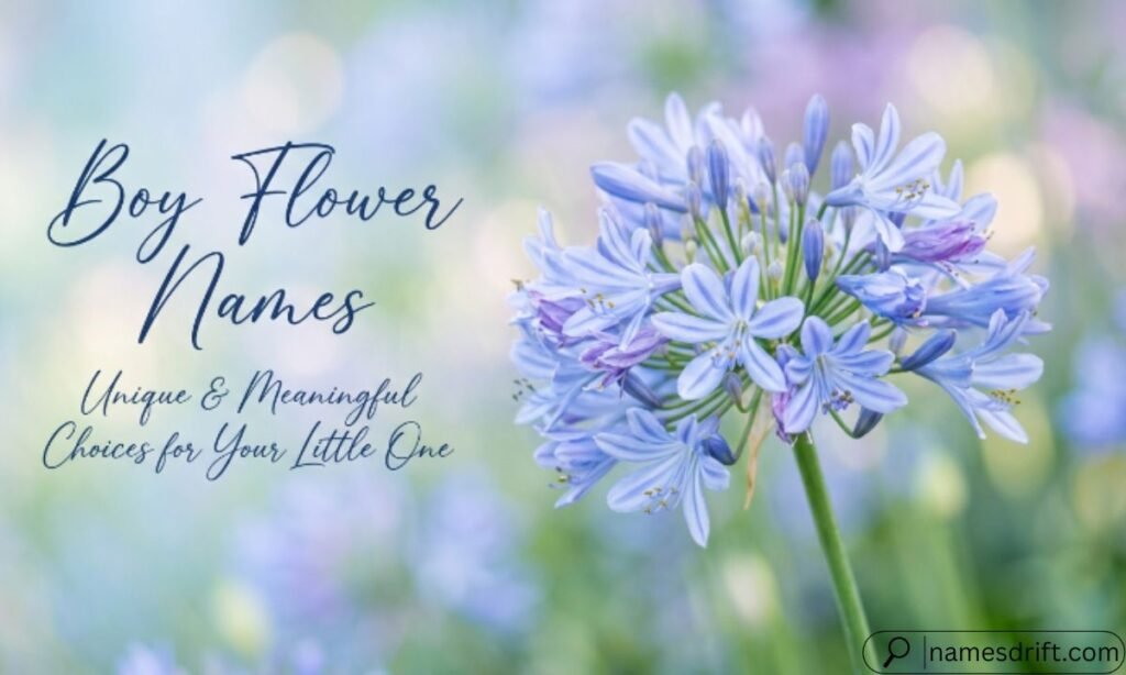  Boy flower names with a blue agapanthus flower.
