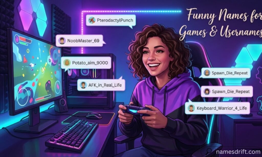 Funny gaming usernames illustration.