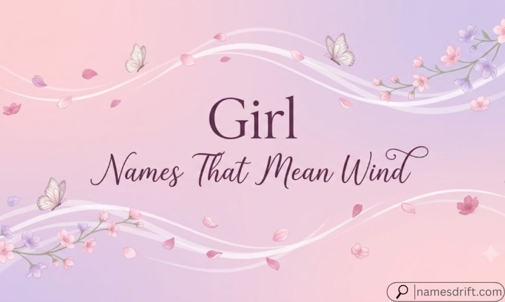 Girl names that mean wind with flowers and soft breeze illustration