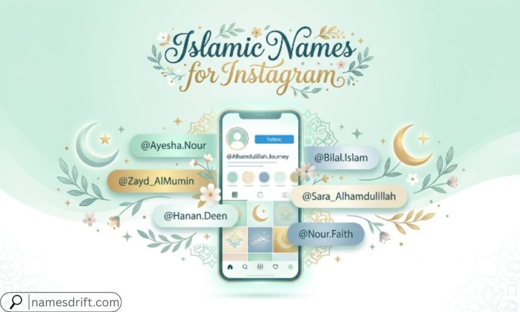 Modern illustration showing Islamic Instagram usernames.
