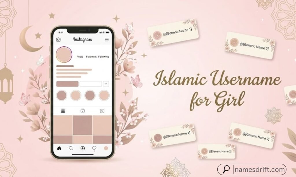 Elegant illustration for Islamic Instagram usernames for girls.
