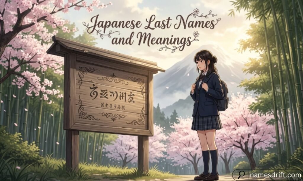 Japanese Last Names and Meanings illustration.