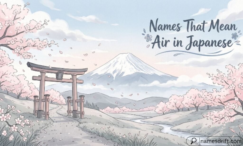 Japanese air names illustration with cherry blossoms and Mount Fuji.
