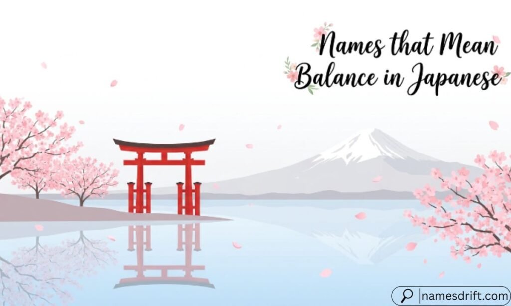 Japanese balance names illustration with cherry blossoms and Mount Fuji.